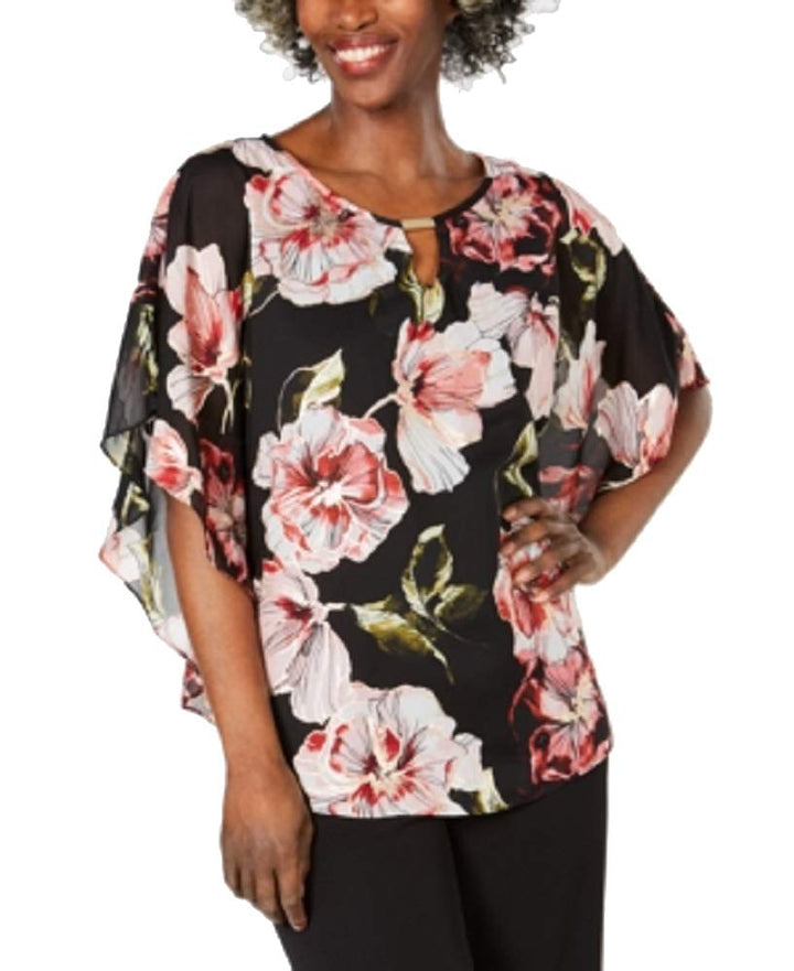JM Collection Metallic Floral Keyhole Top