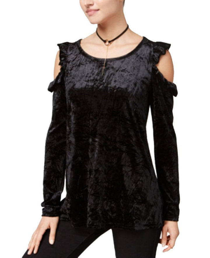 Juniors' Velvet Cold-Shoulder Top