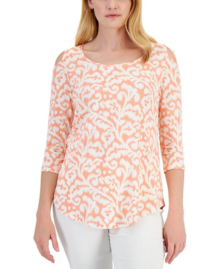 JM Collection Petite Floral-Print Jacquard Top