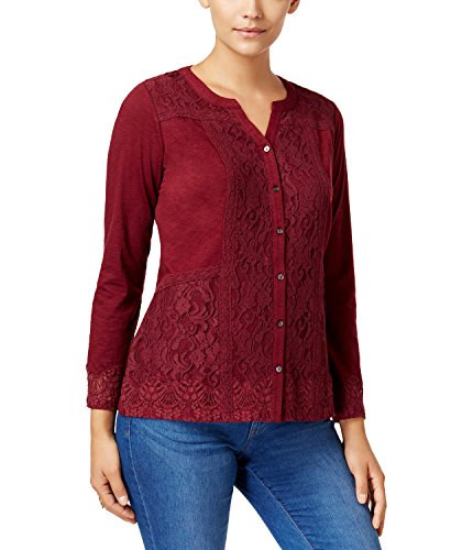 Style & Co Petite Lace Button Front Top