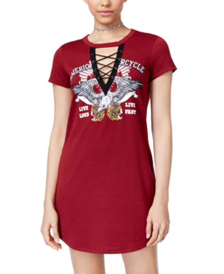 Ultra Flirt Juniors Lace Up Graphic T-Shirt Dress