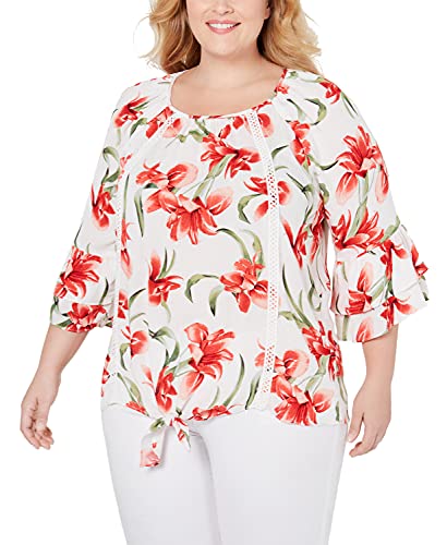 JM Collection Plus Size Floral Print Tie Hem Top