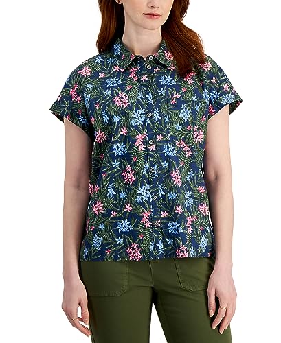 Style & Co Womens Cotton Printed Camp Shirt