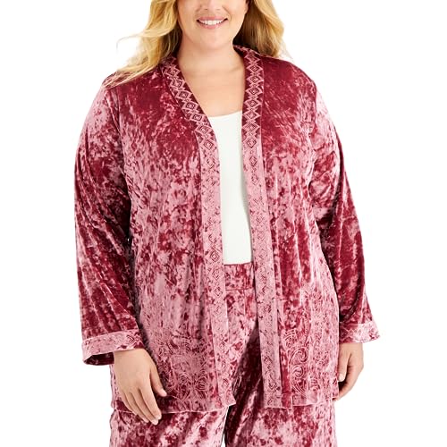 JM Collection Plus Size Embroidered Velour Open Front Cardigan