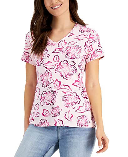 Karen Scott Peony Floral V Neck Top