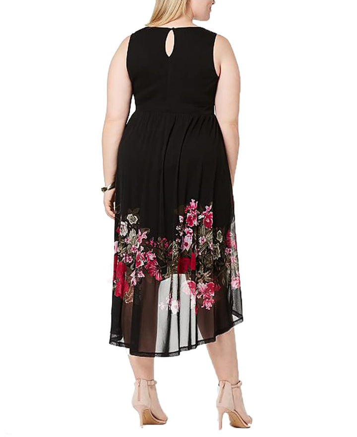 Plus Size Printed Mesh High Low Dress