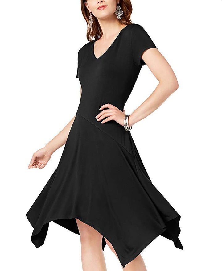 I.N.C. Short-Sleeve Handkerchief-Hem Dress