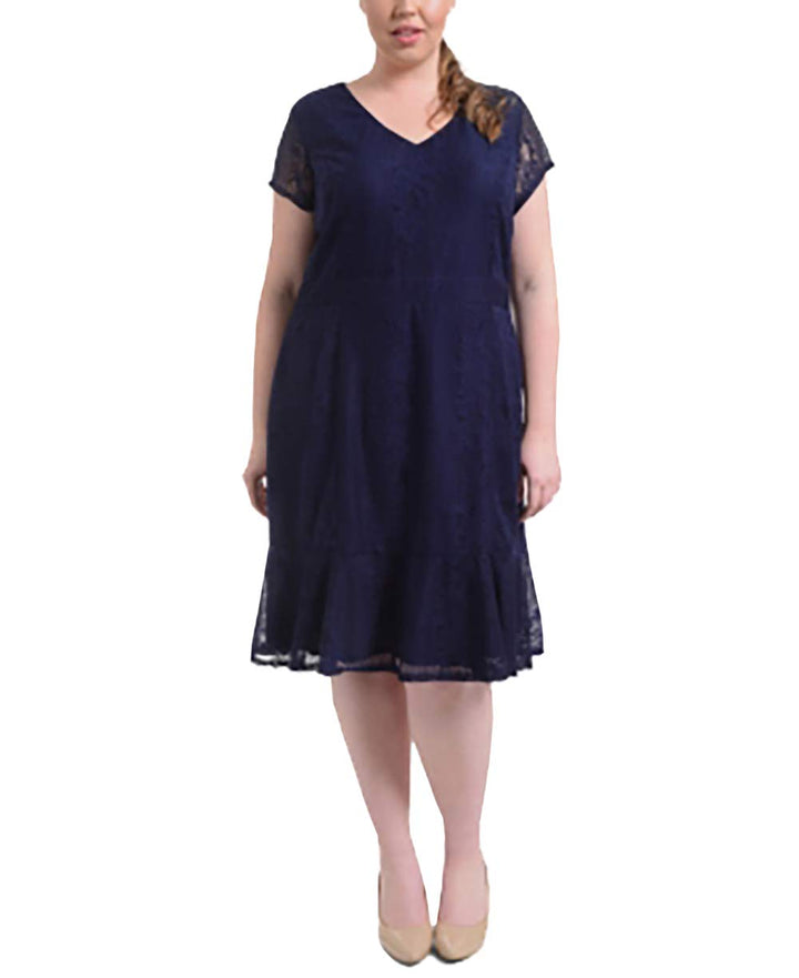 Plus Size Lace Flounce-Hem Dress