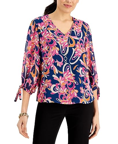 JM Collection Printed Tie Sleeve Necklace Top