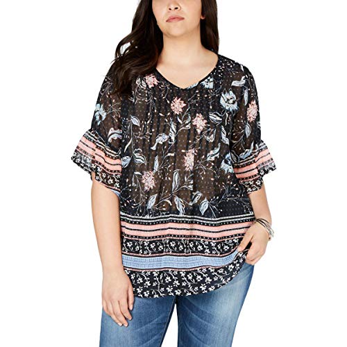 Plus Size Printed Pintucked Blouse