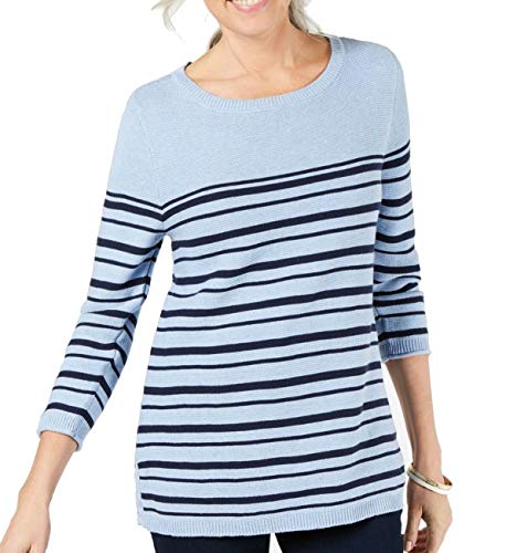 Karen Scott Striped Cotton Lace Up Sweater