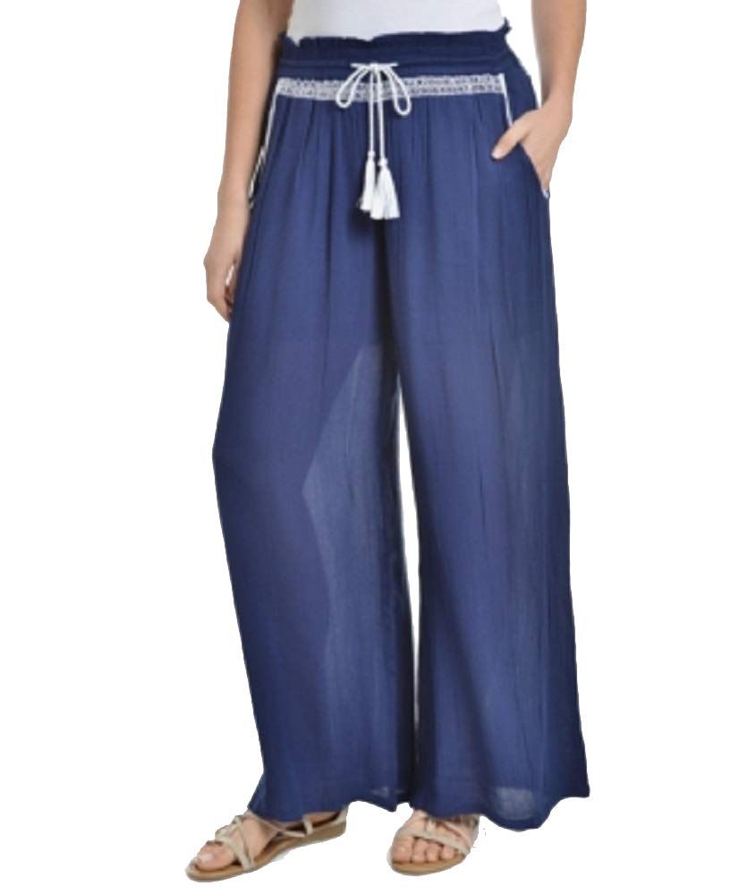 NY Collection Embroidered Tassel Tie Palazzo Pants