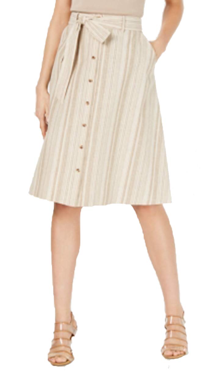 Striped Button-Front Midi Skirt
