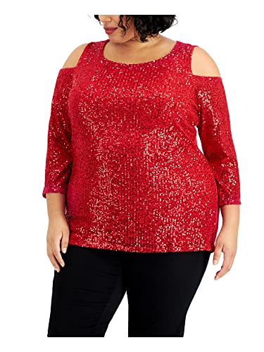 JM Collection Plus Size Sequin Cold Shoulder Top