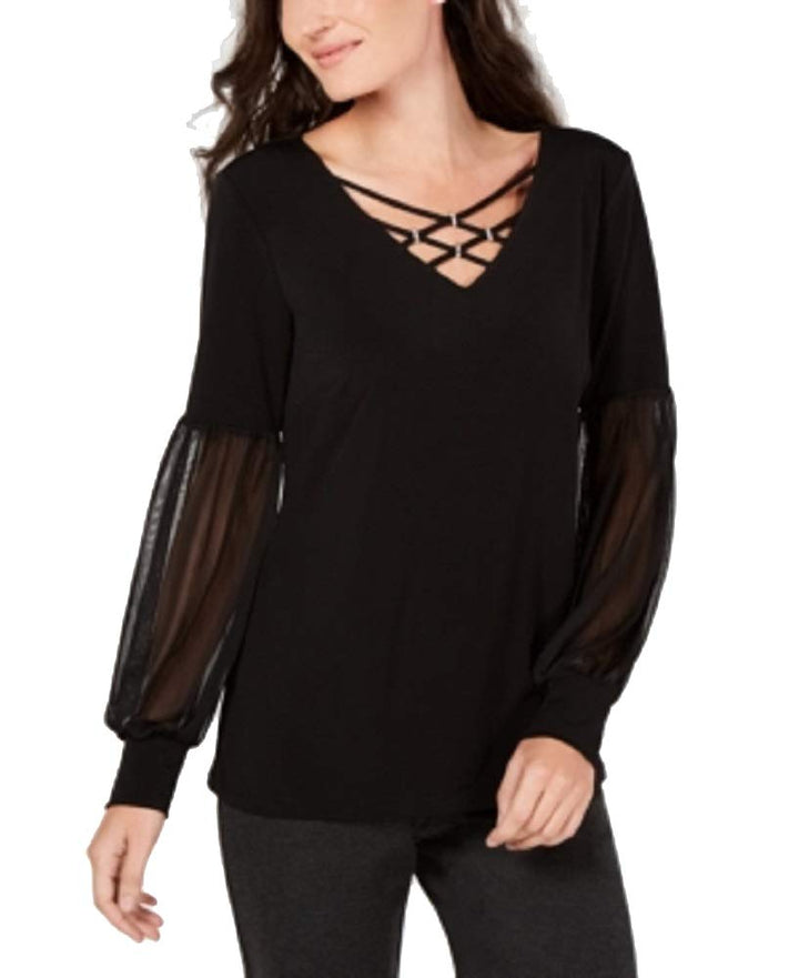 Embellished Chiffon-Sleeve Top
