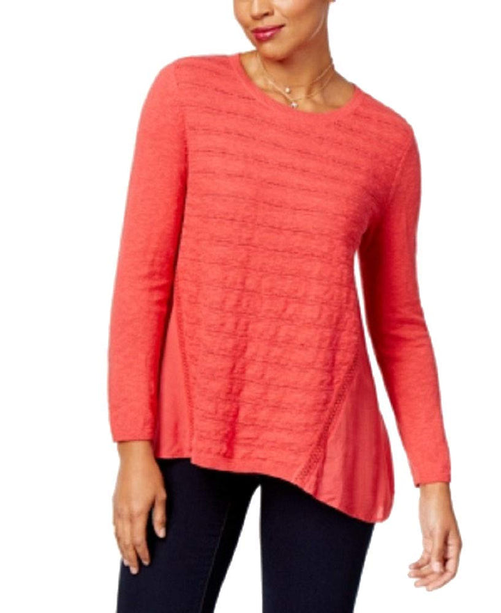 Style & Co Petite Cotton Pointelle Knit High Low Sweater