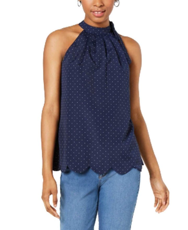 Printed Scalloped-Hem Halter Top