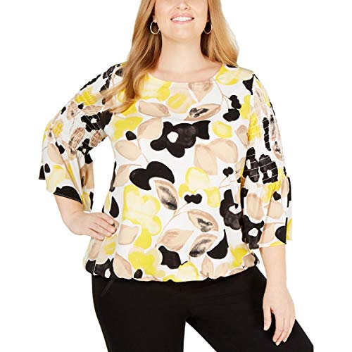 Alfani Plus Size Printed Smock Sleeve Top