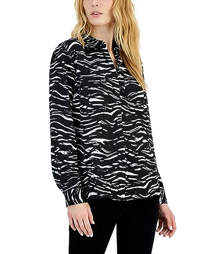 INC International Concepts Womens Printed Button Front Pocket Detail Top