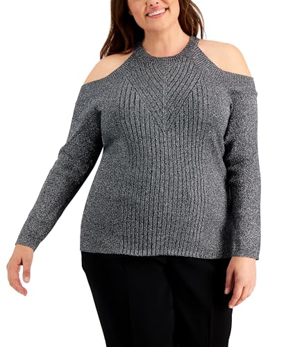 INC International Concepts Plus Size Shine Cold Shoulder Sweater