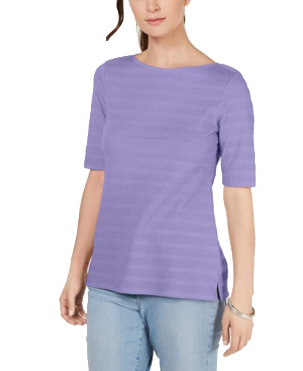 Charter Club Cotton Texture Striped Elbow Sleeve Top