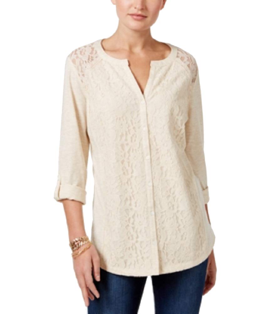 Style & Co Petite Lace Roll Tab Top