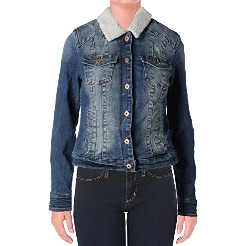 Inc International Concepts Faux-Fur Mid Indigo Wash Trucker Jacket