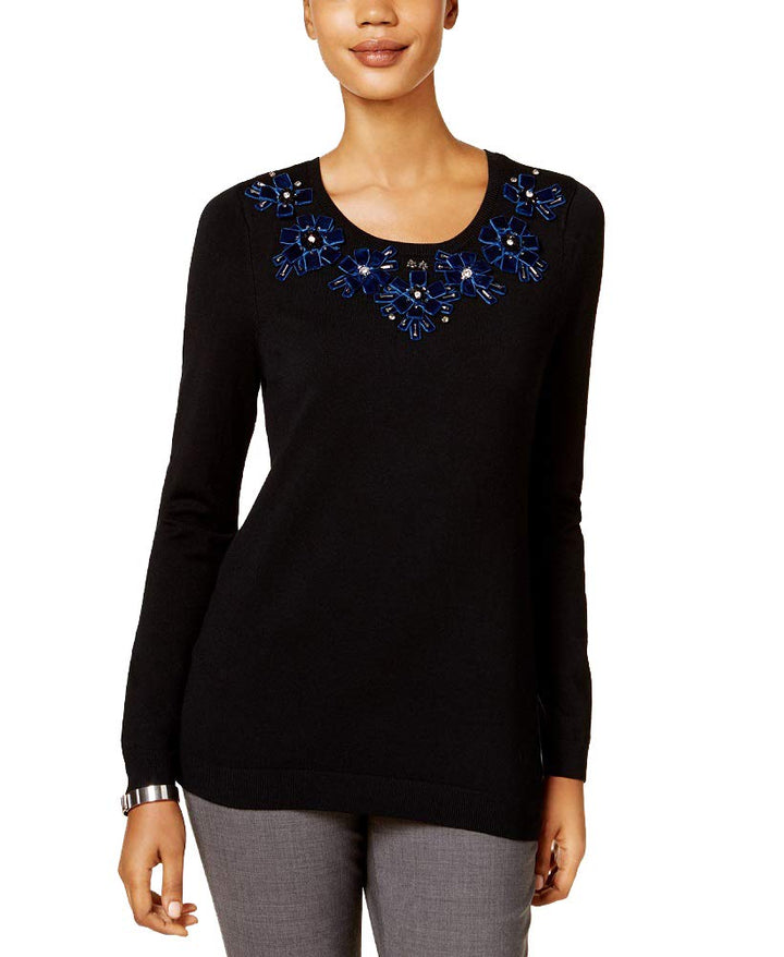 Charter Club Embellished Neck Sweater