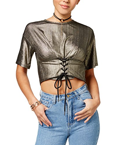 Juniors' Metallic Cropped Corset Top