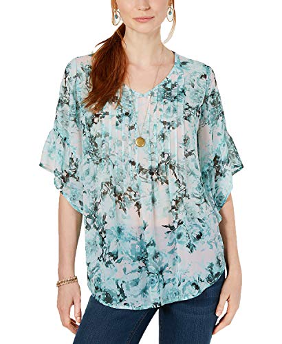 Retro Scarf-Print Pintuck-Pleat Top