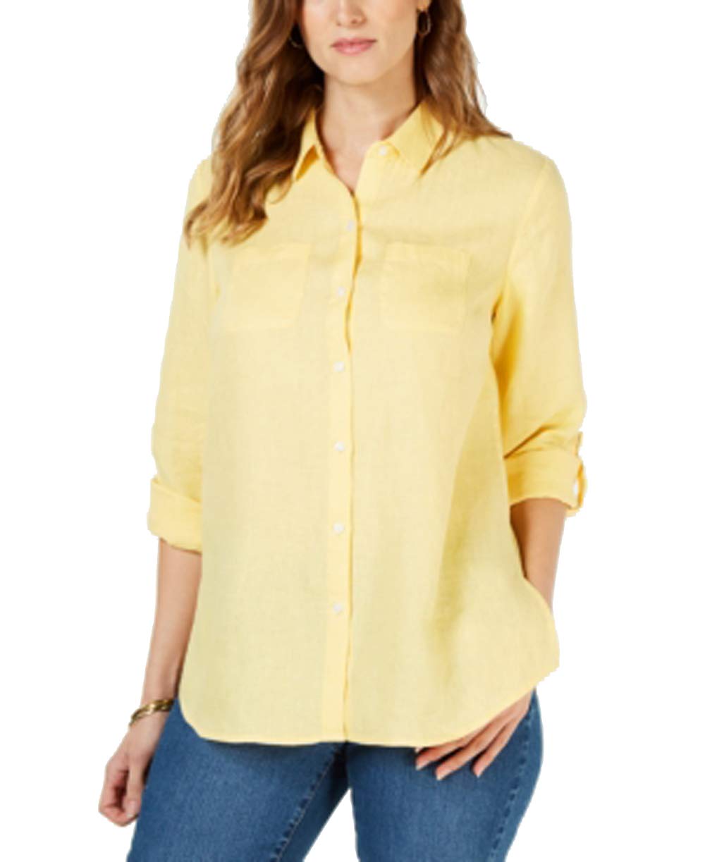 Petite 100% Linen Button-Front Shirt