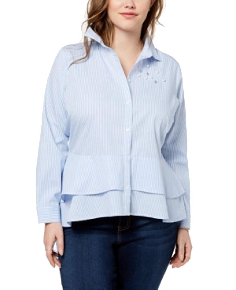 Almost Famous Trendy Plus Size Cotton Embellished High Low Peplum Shirt