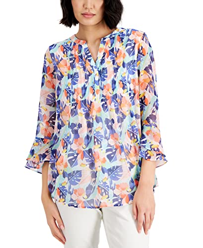 Charter Club Petite Pintucked Tropical Print Top