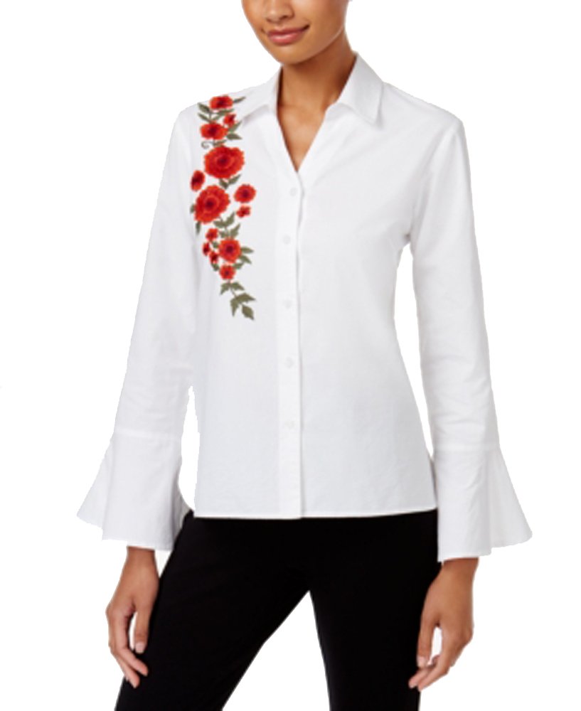 NY Collection Cotton Embroidered Shirt