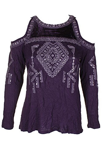 Petite Velvet Trim Cold Shoulder Top