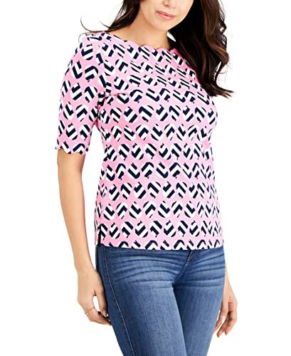 Charter Club Petite Printed Scalloped Neck Knit Top