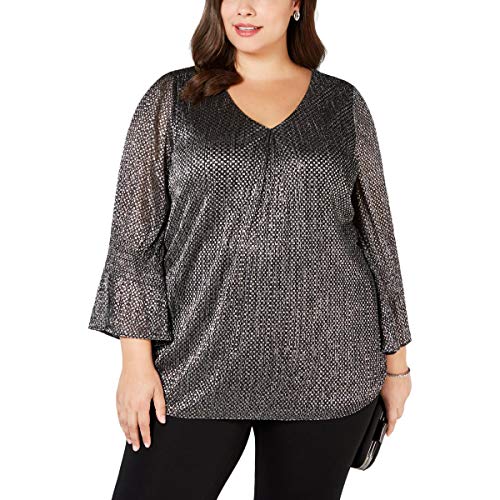 Plus Size Knit Foil Smock-Sleeve Top