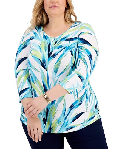 JM Collection Plus Size Printed 3/4 Sleeve Top