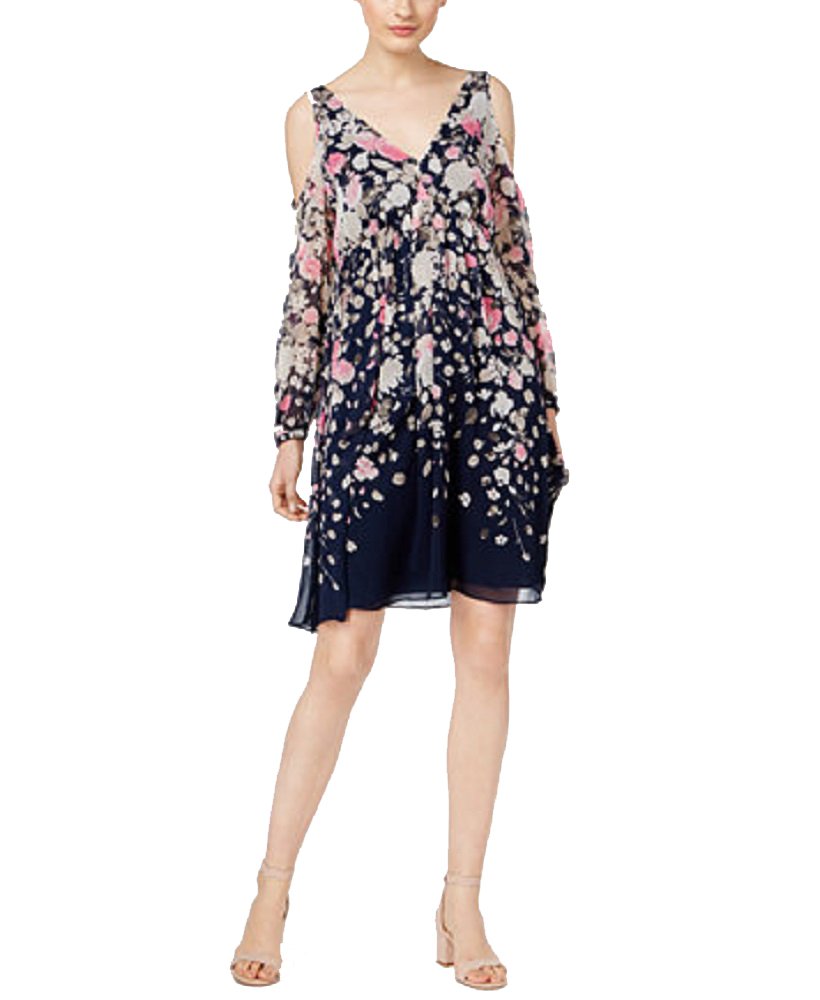 INC International Concepts Petite Printed Cold Shoulder Trapeze Dress