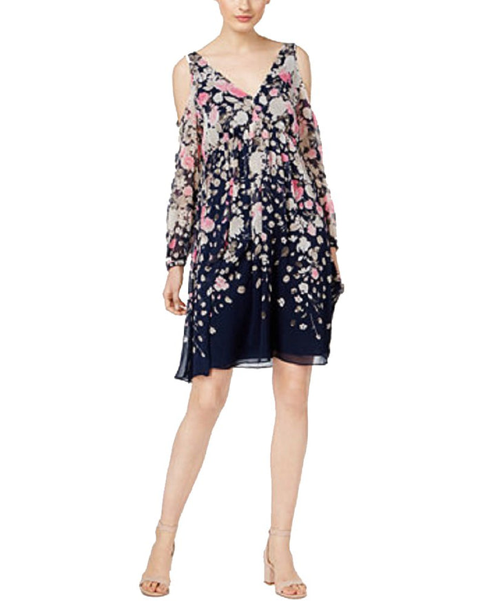INC International Concepts Petite Printed Cold Shoulder Trapeze Dress