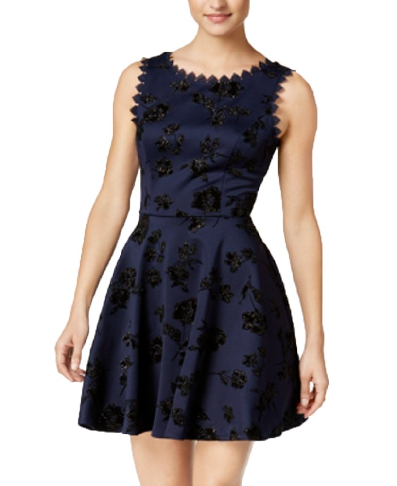 City Studios Juniors Flocked Glitter Fit Flare Dress