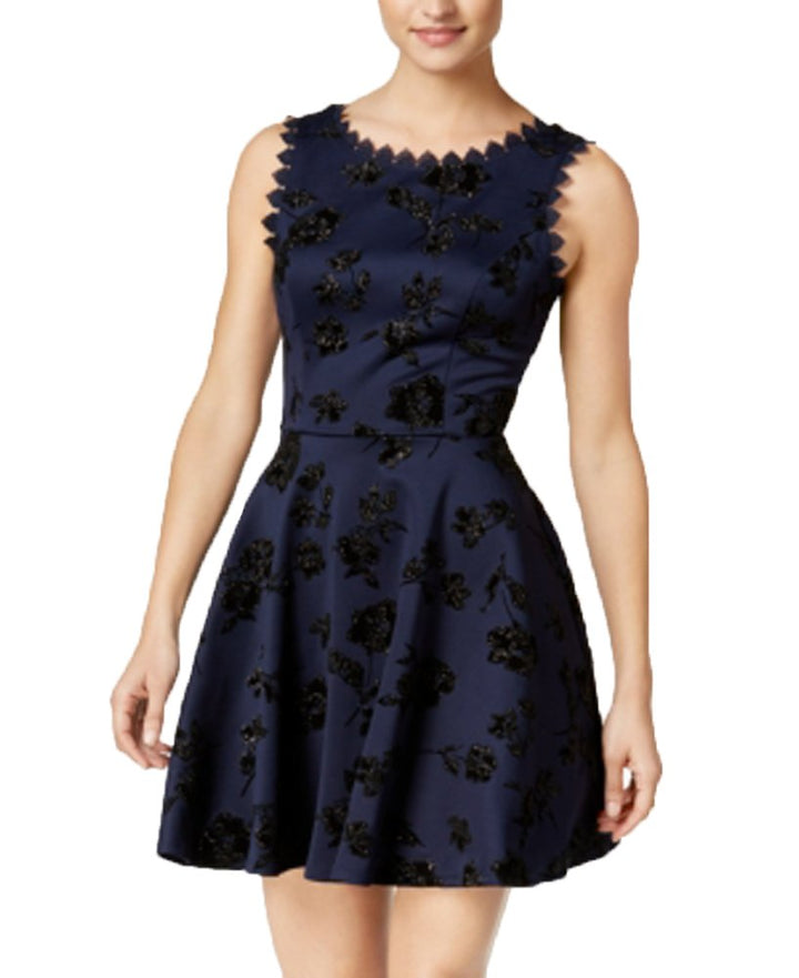 City Studios Juniors Flocked Glitter Fit Flare Dress