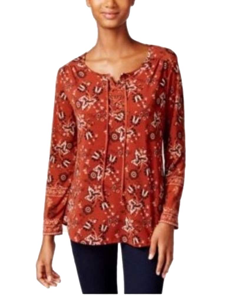 Style & Co Petite Printed Lace-Up Top