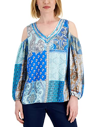 JM Collection Womens Paisley-Print Cold-Shoulder Top