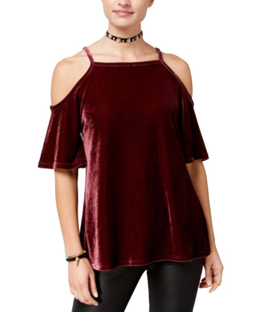 Juniors' Velvet Cold-Shoulder Top