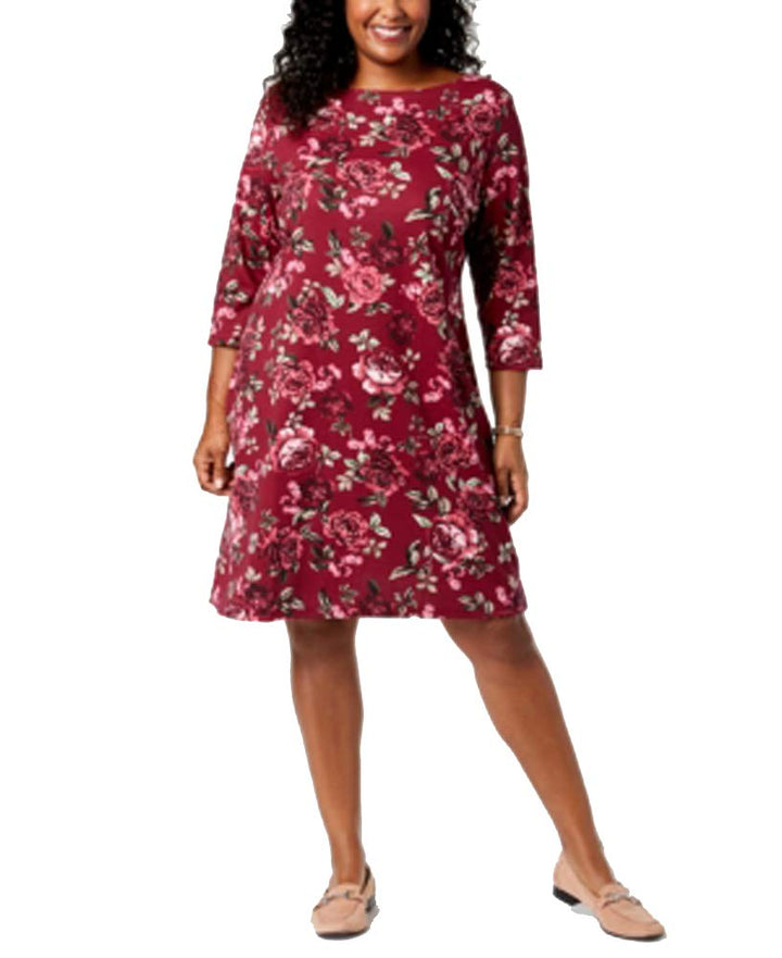 Karen Scott Plus Size Printed Boat Neck Dress