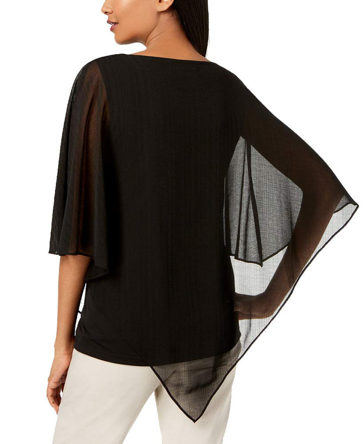 JM Collection Layered Look Chiffon Poncho Top