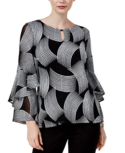 Alfani Petite Mesh Embroidered Ruffle Sleeve Top