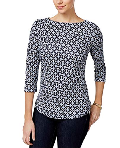Charter Club Button Shoulder Print Top
