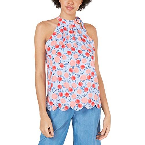 Printed Scalloped-Hem Halter Top